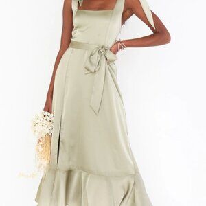 Show Me Your Mumu Claire Midi Dress Moss Green Luxe Satin XS